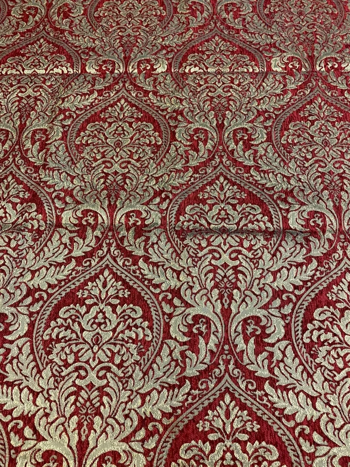 Napoli Gold /on ruby Damask on Gold Chenille Damask 54" Wide Fabric upholstery - Image 1 of 1