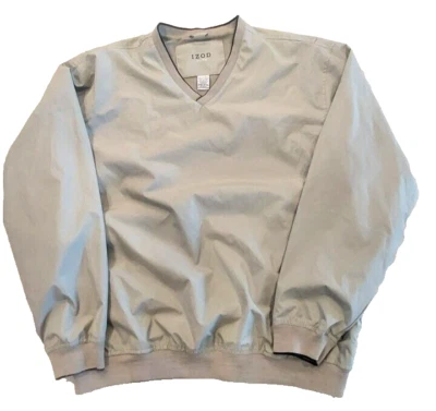 Pulôver de náilon IZOD golfe gola V manga longa corta-vento jaqueta bronzeada masculina tamanho XL - Imagem 1 de 4