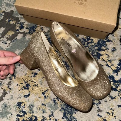 Steve Madden Kids Jenna Gold Sparkle Plano Talla 4 Foto 1 de 4