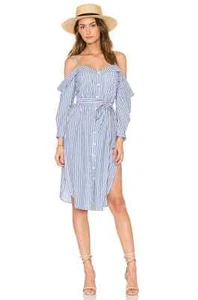 Bardot Sexy * Paloma * Stripe Off Shoulder Shirt Slit Dress Sz XS / 4 NWT - Picture 1 of 3