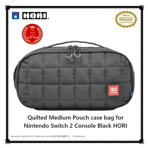 Quilted Medium Pouch case bag for Nintendo Switch 2 Console Black HORI Japan NEW - Picture 1 of 6