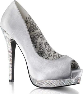 Eleganter 5" Date Night Hochzeit Satin Peeptoe Pumps mit Strass-Absätzen Größe 5 - Bild 1 von 5