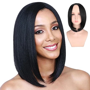 Straight Short Bob Wig - Black Women'S 13Inch U Shape Wig with Breathable Human  - Picture 1 of 12