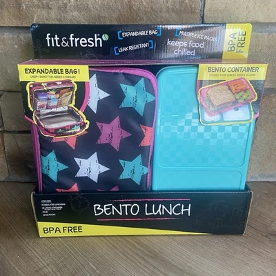Bento Lunch Box Bag Set Safe Microwave Container w/ Multiple Ice Packs BPA FREE - Image 1 of 4