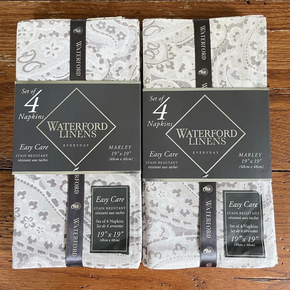 Lote 8 Servilletas de Tela Waterford Marley Gris Platino Paisley 19 x 19 en Algodón NUEVAS Foto 1 de 4