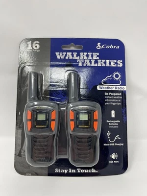 Cobra 16 Mile 22 Channel 2-Way Walkie Talkies Weather CXT195 Black Brand New - Image 1 of 4