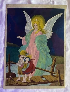 Guardian Angel Over The Bridge 26" x 19" Tapestry Banner Home Decor Wall Art - Picture 1 of 13