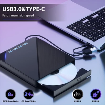 7-in-1 Externes CD/DVD Laufwerk USB 3.0/2.0 Brenner Player für PC Laptop Win11 - Bild 1 von 4