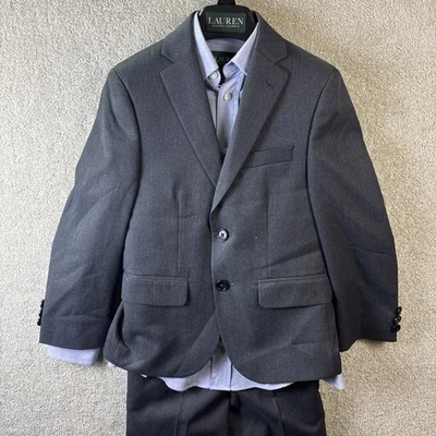 Lauren Ralph Lauren Talla 8 NIÑOS 3 Piezas Traje Chaqueta Pantalones Gris Preppy Concierto Foto 1 de 4