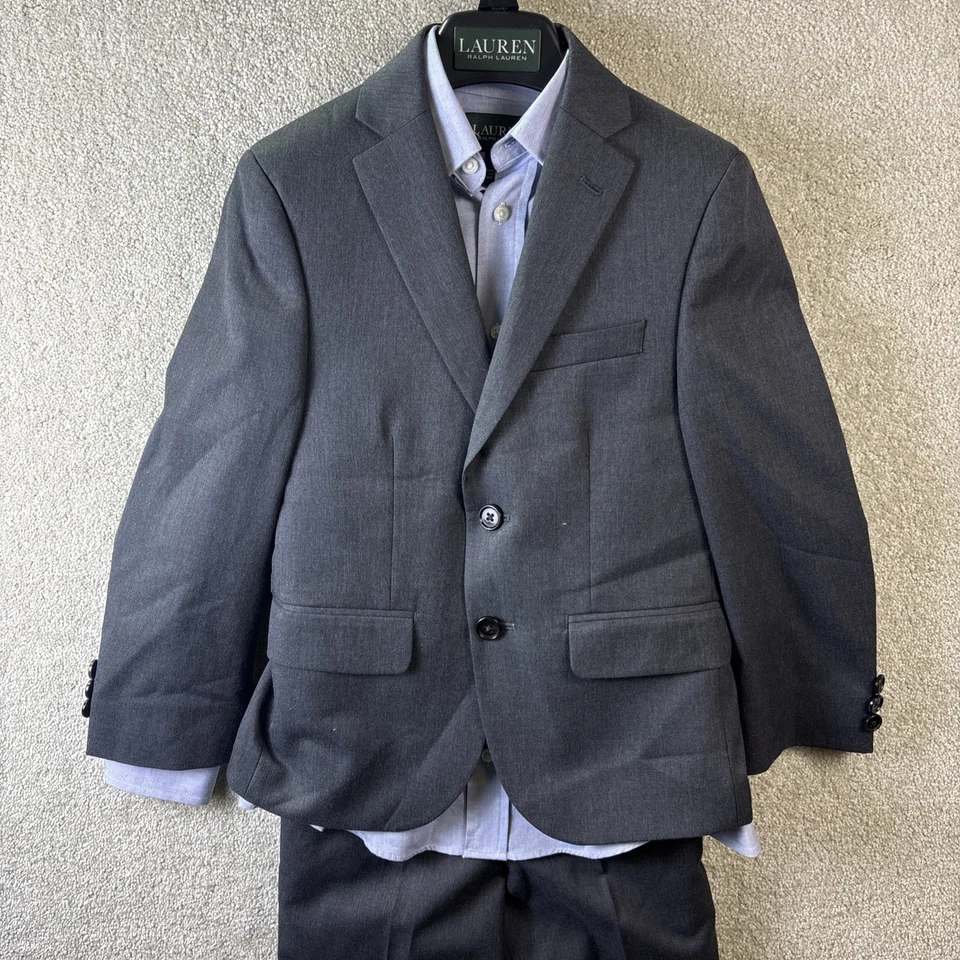 Lauren Ralph Lauren Talla 8 NIÑOS 3 Piezas Traje Chaqueta Pantalones Gris Preppy Concierto Foto 1 de 4