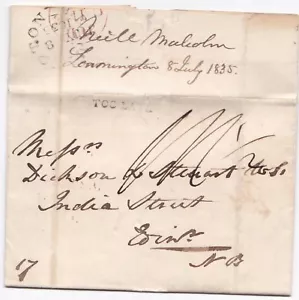 1835 WARWICKSHIRE NEILL MALCOLM LETTERA LEAMINGTON TROPPO TARDI TIMBRO POSTALE >EDINBURGH - Foto 1 di 2