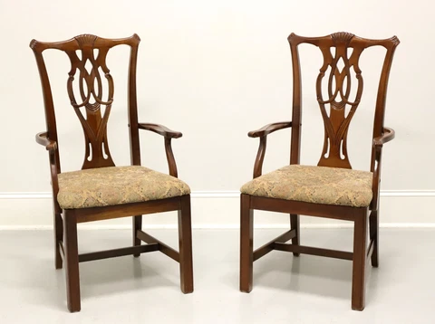THOMASVILLE Solid Cherry Chippendale Straight Leg Dining Armchairs - Pair Cover