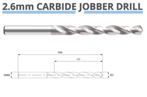 2.6mm CARBIDE JOBBER DRILL BIT 2 FLUTED DIN338 8013030260 EUROPA TOOL 16 - Picture 1 of 7