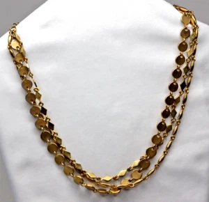 Premier Designs Gold Tone Multi Strand Chain Necklace Disc Diamond Tube Links - Picture 1 of 7