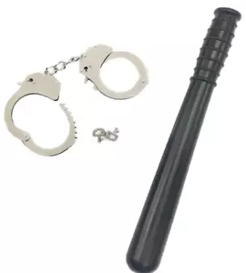 Police Fancy Dress Set Metal Handcuffs & Truncheon Halloween Costume Party - Picture 1 of 1