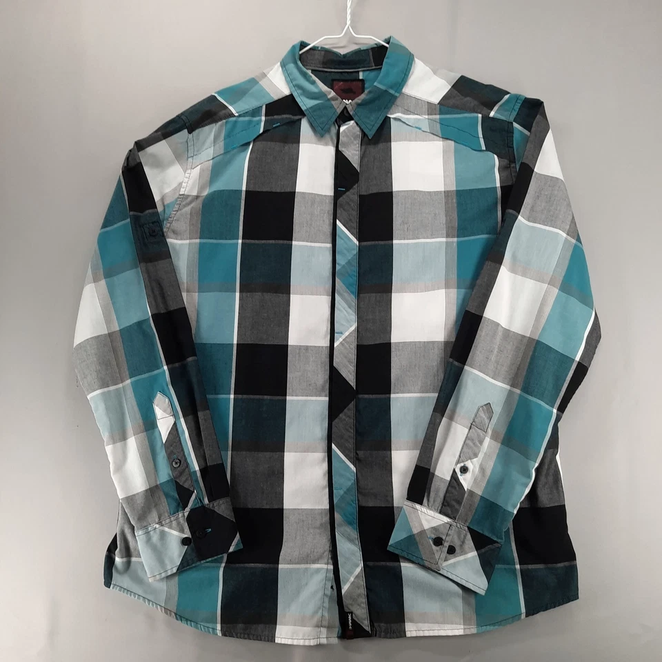 Tony Hawk Button Front Shirt Mens XXL Blue Black White Plaid Hidden Placket - Image 1 of 4