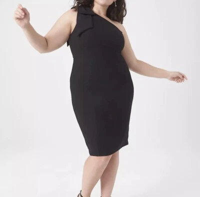 Lane Bryant women’s  one-Shoulder bow detail lined black Dress, MSRP $139|Sz:22 - image 1 of 4