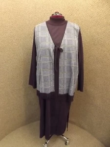 NEW Lennie Nina Leonard Fall Winter Casual Purple Houndstooth Long Dress Sz 3X - Picture 1 of 7