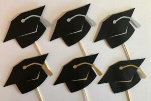 12 Graduation Cap 2022 CUP CAKE PICKS toppers silver/black or gold/black