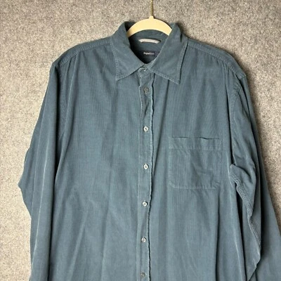 Zegna спортивная рубашка мужчин XL синий вельвет на пуговицах карман длинные рукава повседневный - Изображение 1 из 4