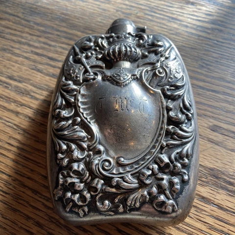 UNGER BROS "STERLING SILVER ALCOHOL FLASK ART-NOUVEAU Cover