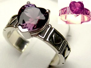 Color Change Lab Alexandrite Size 6.5 Ring 925 Sterling Silver Heart USA Made - Picture 1 of 12