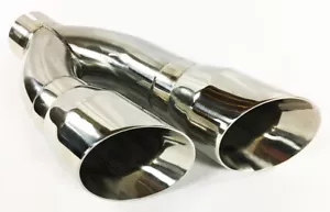 Exhaust Tip 3.00" Inlet 4.00" Outlet 16.00" long Dual Slant Angle Stainless Stee - Picture 1 of 6