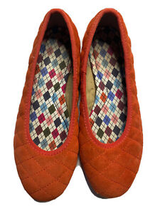 Lands' End Womens Size 8M Orange Suede Quilted Shoes Flats 304944