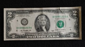 2 DOLLAR BILL 2009 SERIES (RARE) Collectable bill D 03951223 A - Picture 1 of 2