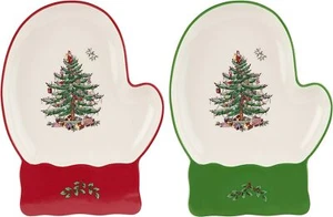 Christmas Shaped Dishes | Set Of 2 Red And Green Serving Platters For Cookies De - Picture 1 of 4