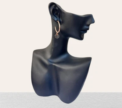 orecchini cerchio donna argento 925% rose' anallergico cuore zirconi neri  - Immagine 1 di 4