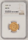 1878 $3 Gold Indian AU55 NGC 948011-1