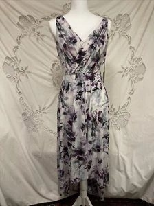 Simply Vera Wang Purple floral Ruched Asymmetrical chiffon Flowy Maxi dress S - Picture 1 of 6