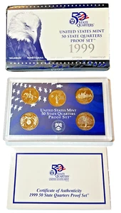1999-S US Mint State Quarters Proof Set 5 Coins  in original packaging and w/COA - Picture 1 of 5