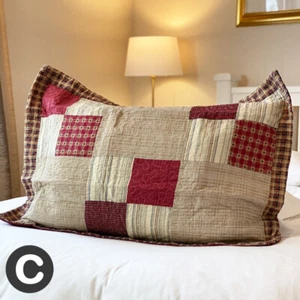 Large Rectangle Cushion Cover Pillowcase Cotton Deep Red / Beige Patchwork Check - Picture 1 of 6