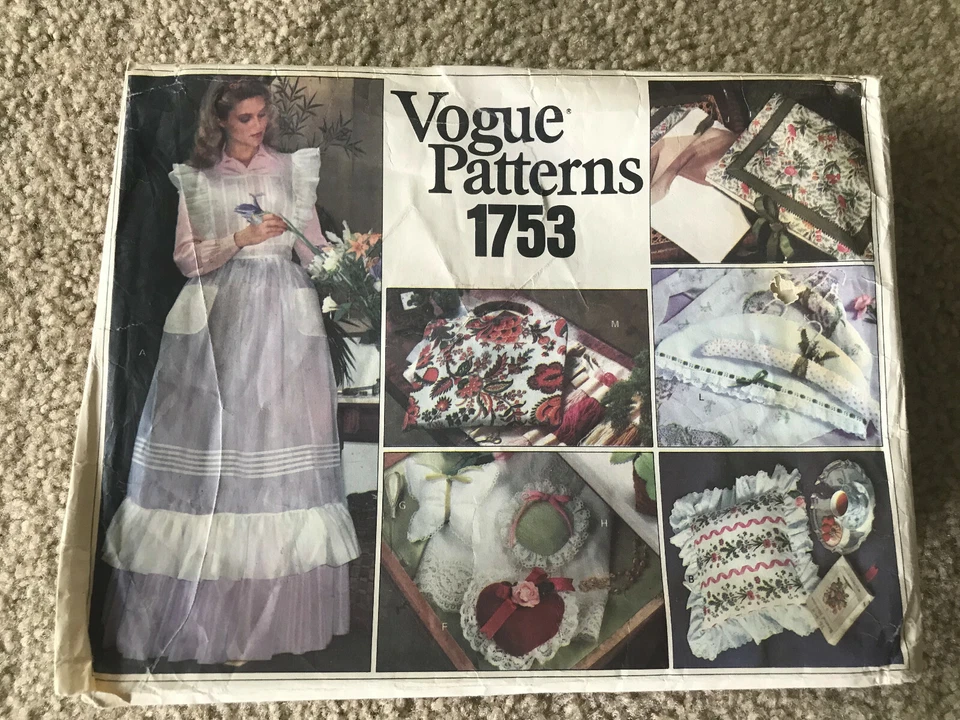 WOMENS CRAFTS UNCUT VOGUE SEWING PATTERNS 1753 APRON HANGER COVER PILLOW SACHET - Image 1 of 4