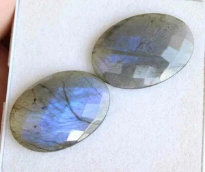 30.70 Ct Natural Blue Labradorite Rose Cut Pair Loose Gemstone - Picture 1 of 2