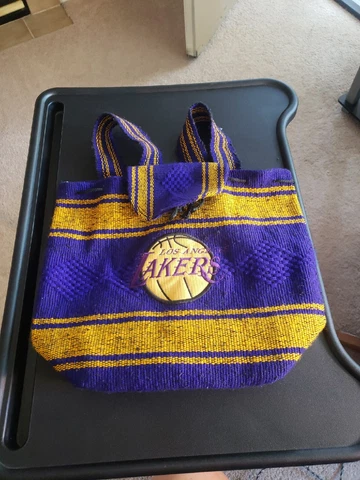 LA Los Angeles LAKERS Light Weight Knitted Backpack Sack Satchel Purple Yellow Cover