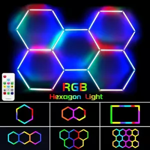 1-14 RGB Hexagon LED Lighting Car Detail Home Garage Workshop Retail Lighting - Picture 1 of 33