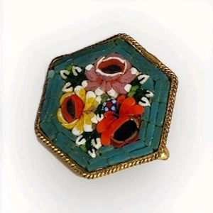 Vintage Italy Micro Mosaic Floral Brooch Multi Color Flowers - Picture 1 of 2