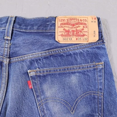 Levis 501 Jeans Mens 35x27 Blue Denim Button Fly Straight Leg Red Tab Y2K VTG - Image 1 of 4