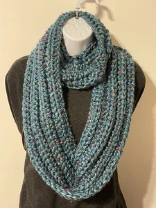INFINITY SCHAL LOOP KUTTE BLAU TWEED HÄKEL HALSWÄRMER WINTER HANDMADE CHUNKY - Bild 1 von 6