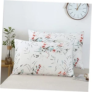 100% Cotton Pillowcases Garden Floral Birds Printed on White Pillow Cases - Picture 1 of 7