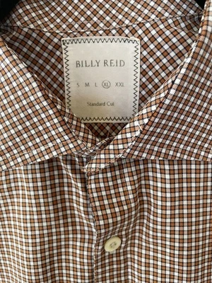 Camisa Billy Reid Manga Larga Con Botones Talla XL STD Ajuste Naranja Quemado B/N Cuadros Foto 1 de 4