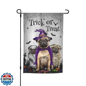 Happy Halloween Pug Bandage Dog Candy Bat Garden Flag 12x18 Inch Double Sided - Picture 1 of 5