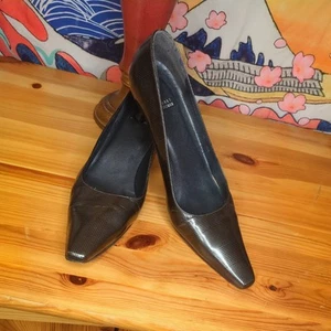 Stuart Weitzman Vintage 90s  Houndstooth Plaid Patent Leather Pumps Sz 8 AA - Picture 1 of 10