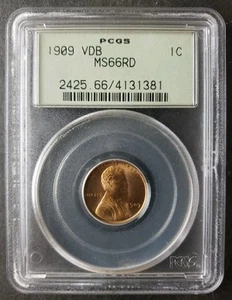 1909 V.D.B. 1c Lincoln centesimo di grano PCGS MS66 RD - Foto 1 di 4
