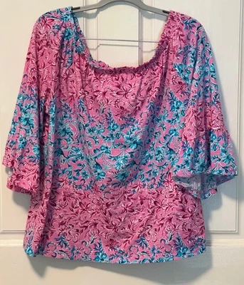 Stella Parker Collection Off The Shoulder 3/4 Bell Sleeve Floral Top Size L - Image 1 of 4