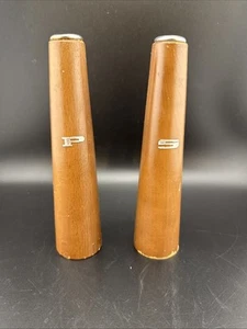 Vintage MCM Round Wooden Brown Tapered Salt & Pepper Shaker Set - Picture 1 of 4