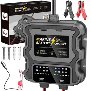 Smart 2 Bank Marine Battery Charger, 10A (5A/Bank), 12V,Waterproof,lifepo4 Li... - Picture 1 of 9